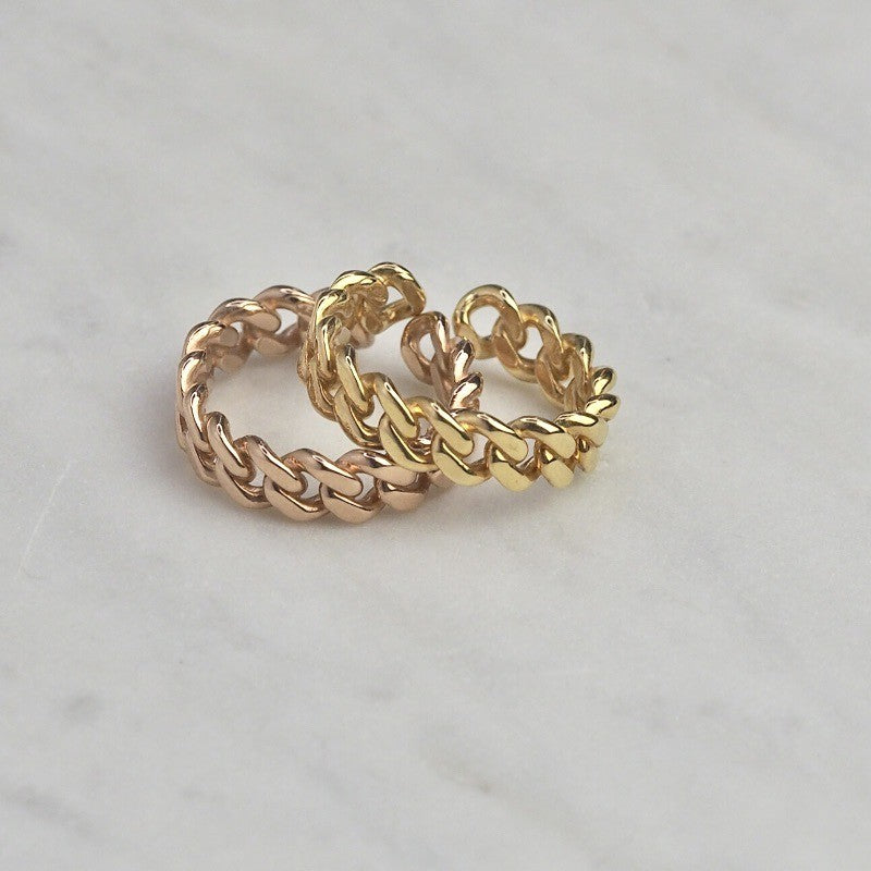 Bague chainette duo : Plaqué or rose - Argent massif