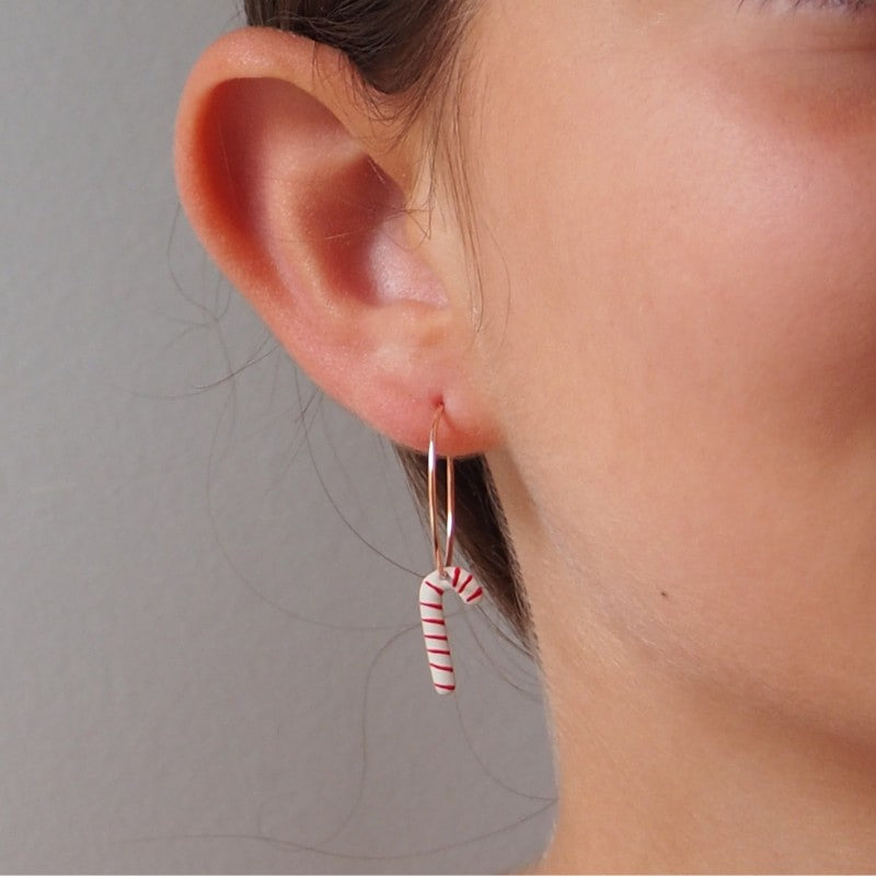 925 sterling silver candy cane hoop earrings for teenage girls