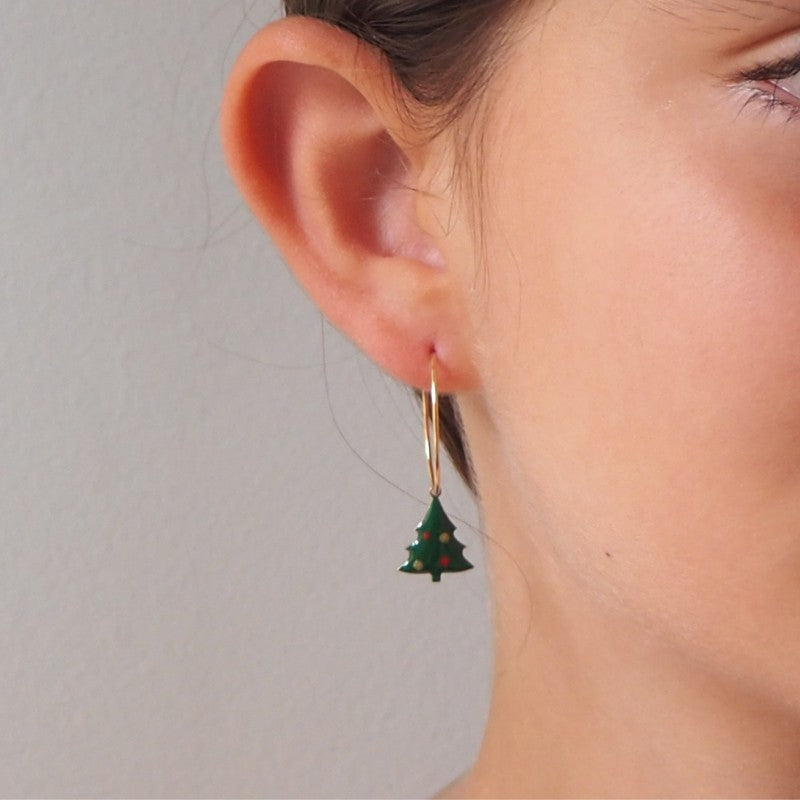 Boucles d'oreilles créoles sapin de noël argent ado