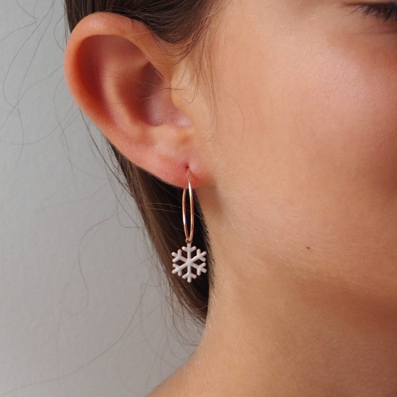 Snowflake enamel hoop earrings for teenage girls