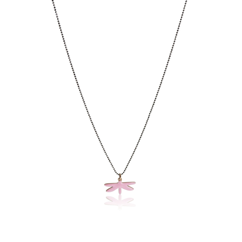 Collier libellule femme émail rose or jaune 18kt