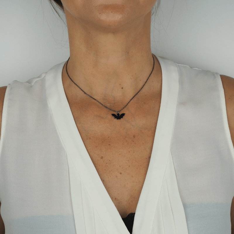 Collier chauve souris émail noir argent sterling femme