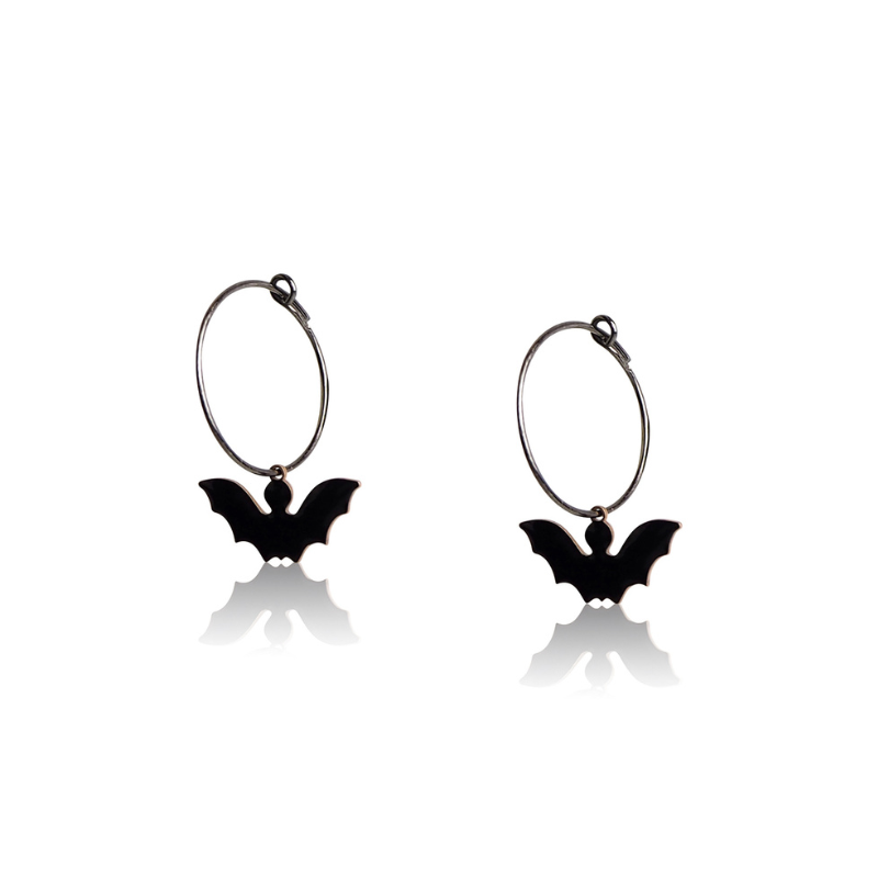 Créoles chauve souris émail noir argent massif femme