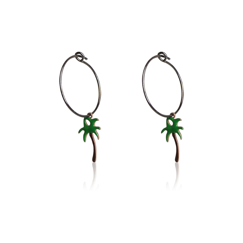 Boucles d'oreilles créoles palmier argent rhodié femme