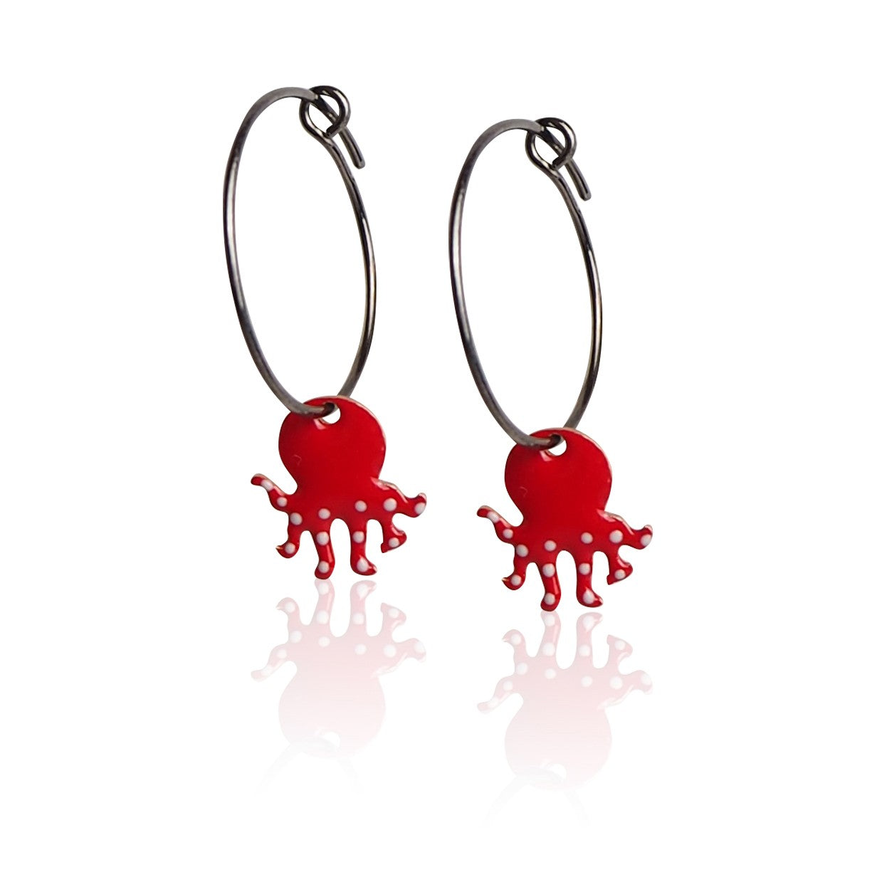 Boucles d'oreilles créoles pieuvre émail rouge femme