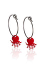 Boucles d'oreilles créoles pieuvre émail rouge femme
