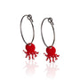 Boucles d'oreilles créoles pieuvre émail rouge femme