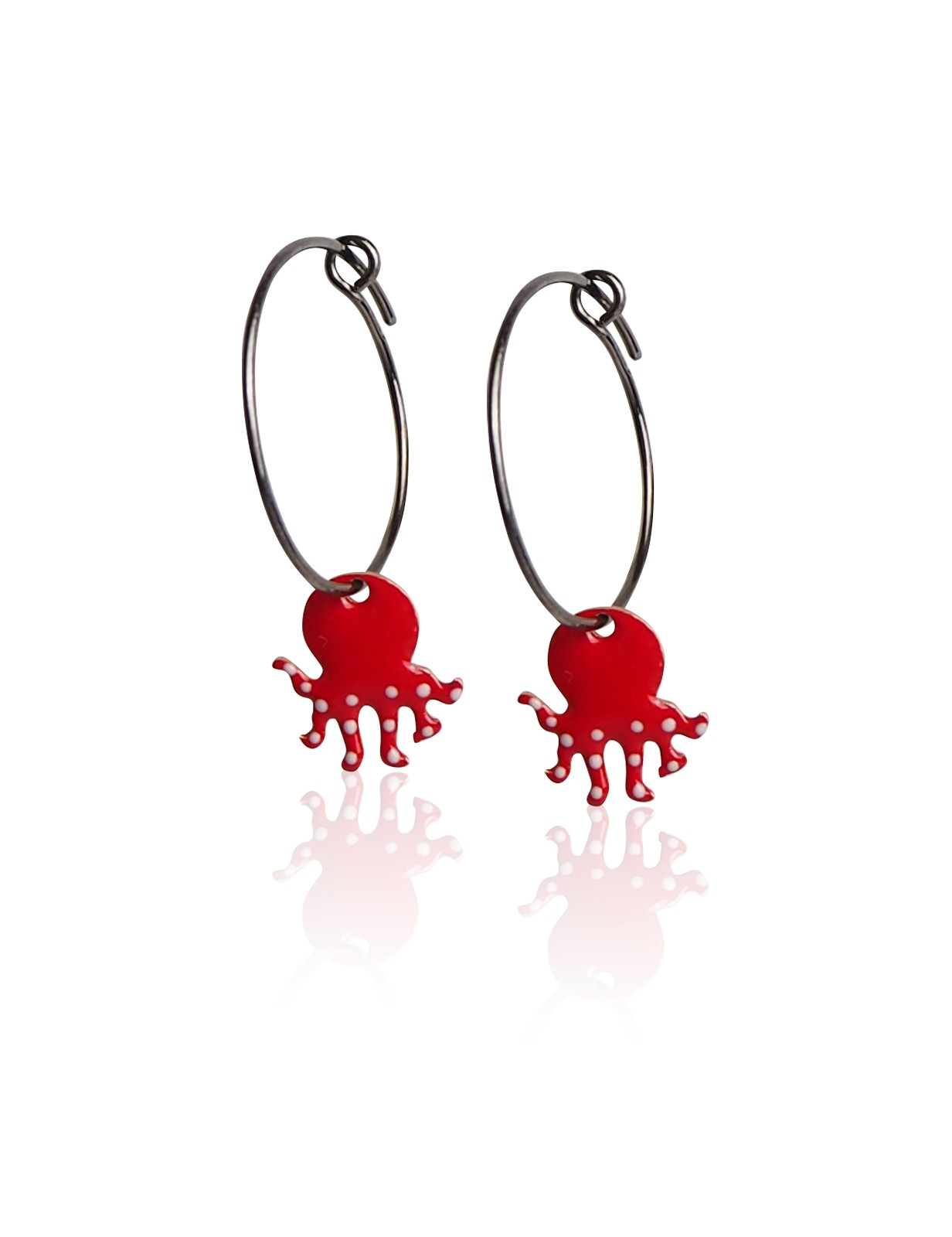 Boucles d'oreilles créoles pieuvre émail rouge femme