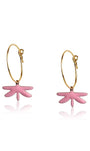 Boucles créoles libellule émail rose femme