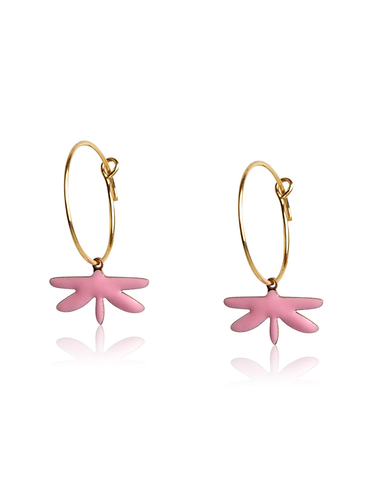 Boucles créoles libellule émail rose femme