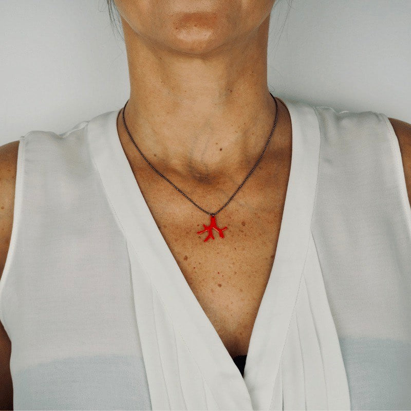 Collier corail émail rouge femme
