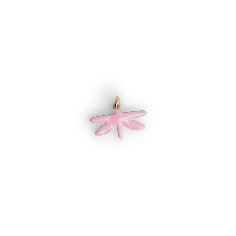 Pendentif libellule émail rose femme or jaune 18kt