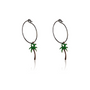 Créoles jeune fille palmier émail vert or rose 18kt