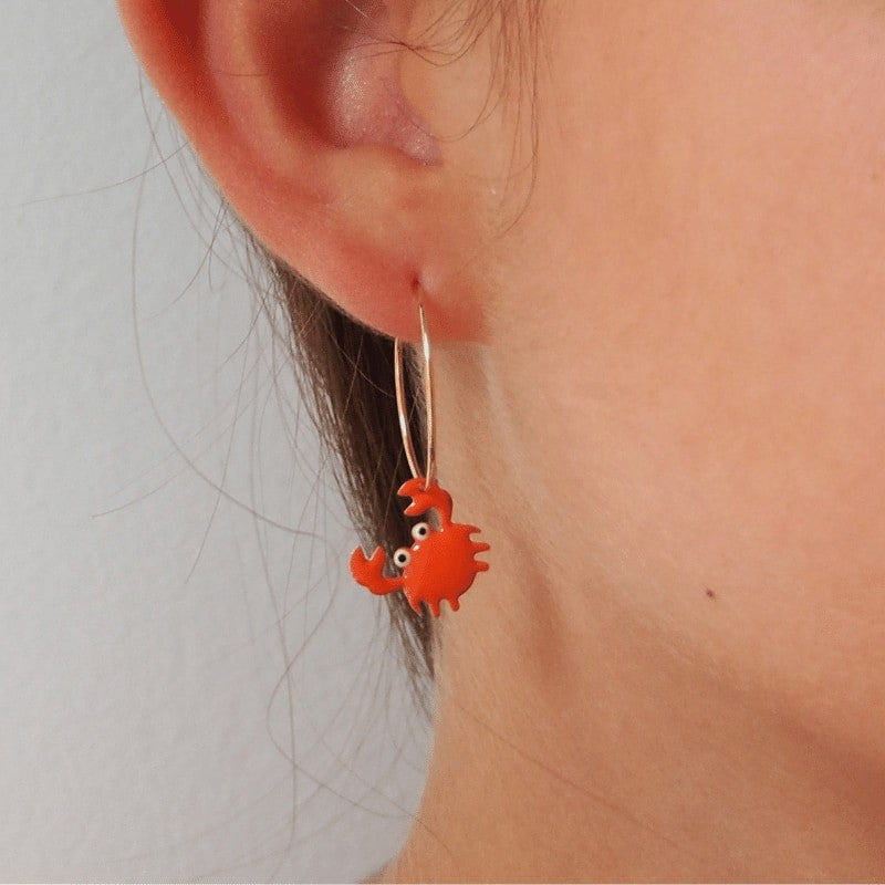 Créoles enfant crabe émail orange argent sterling 925