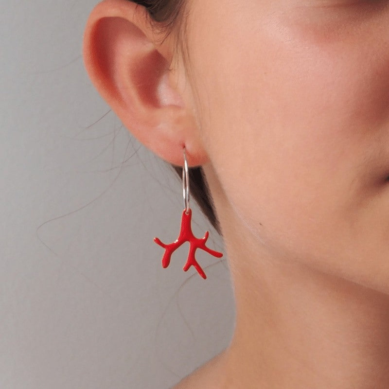 Boucles d'oreilles corail émail rouge argent sterling ado