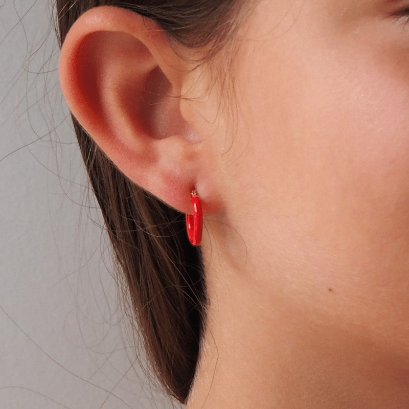 Mini créoles ado vermeil or jaune émail rouge