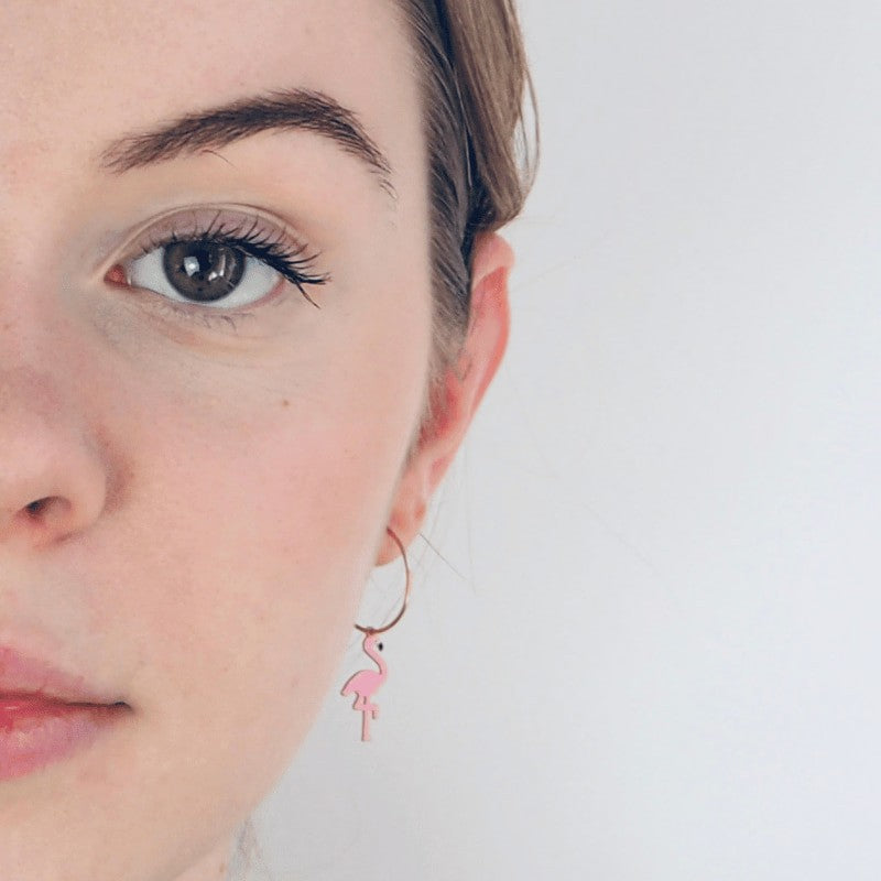 Boucles d'oreilles flamant rose vermeil or jaune femme