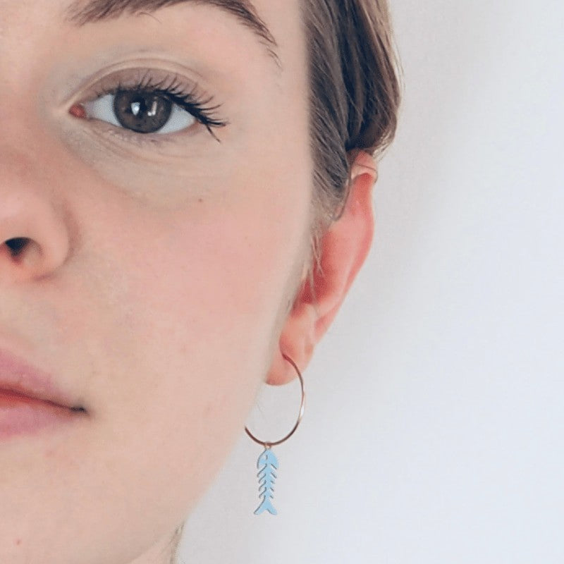 Créoles poisson bleu argent massif 925 femme
