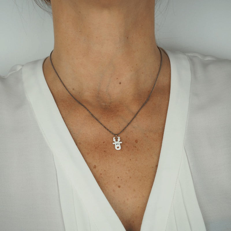 Pendentif tête renne de Noël en argent femme
