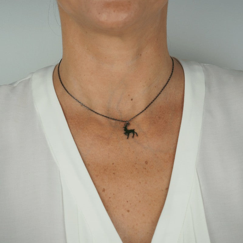 collier pendentif cerf en argent massif 925 femme