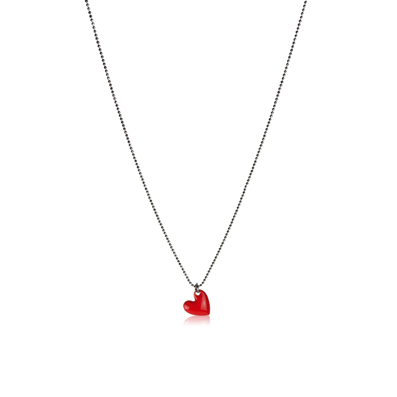Collier cœur émail rouge chaine gourmette
