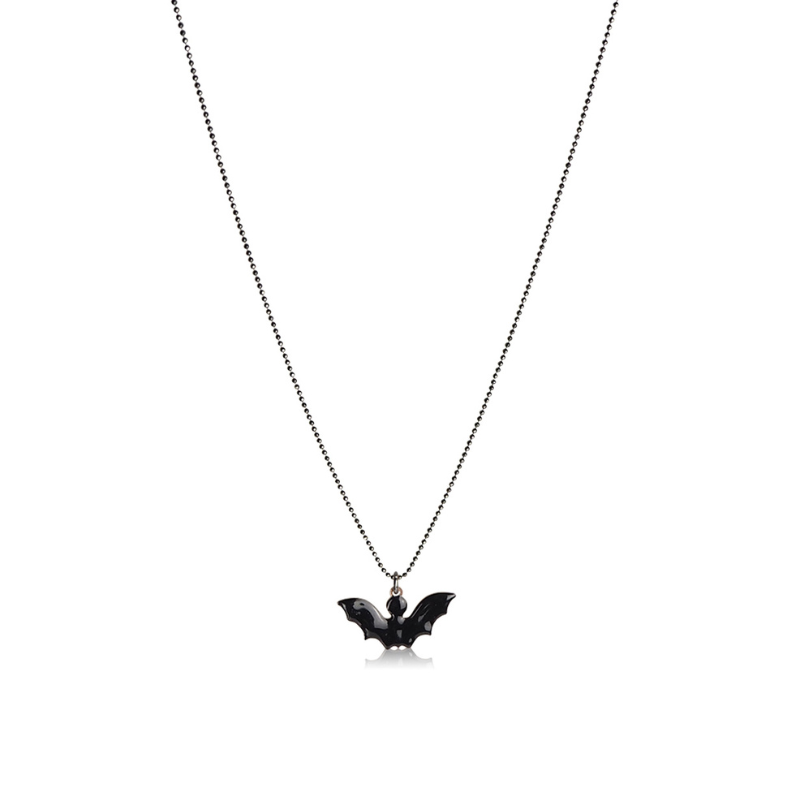 Men's black enamel bat necklace