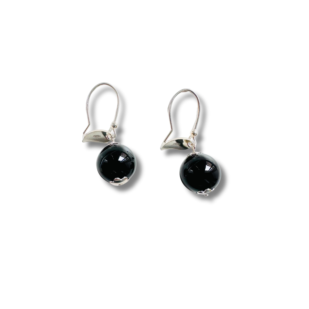 Boucles pendantes agate noir femme