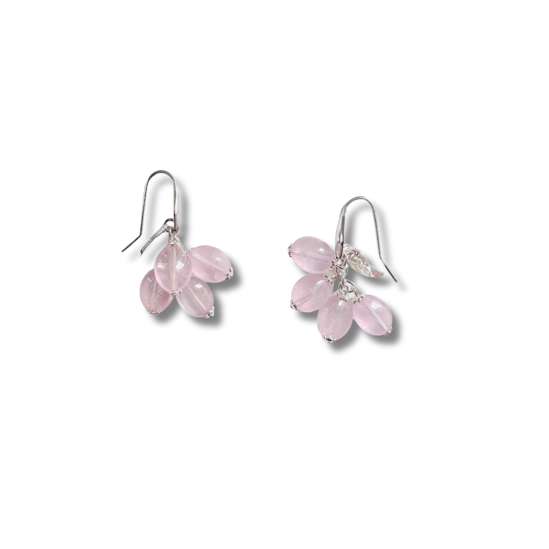 Boucles quartz rose femme argent 925