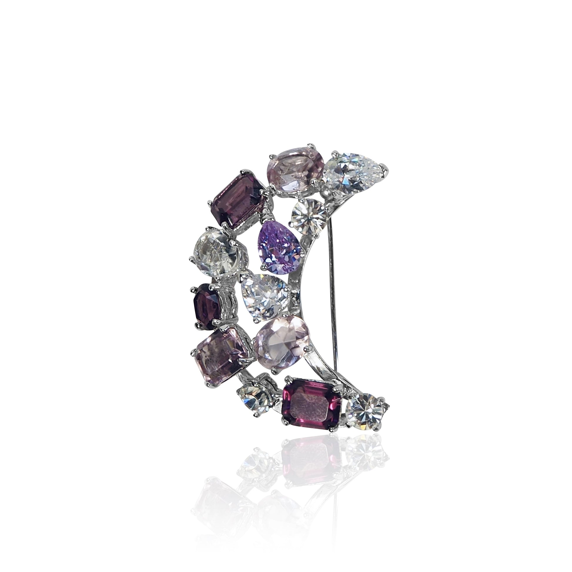 Broche Lune Mauve Femme argent massif joaillerie Uccle