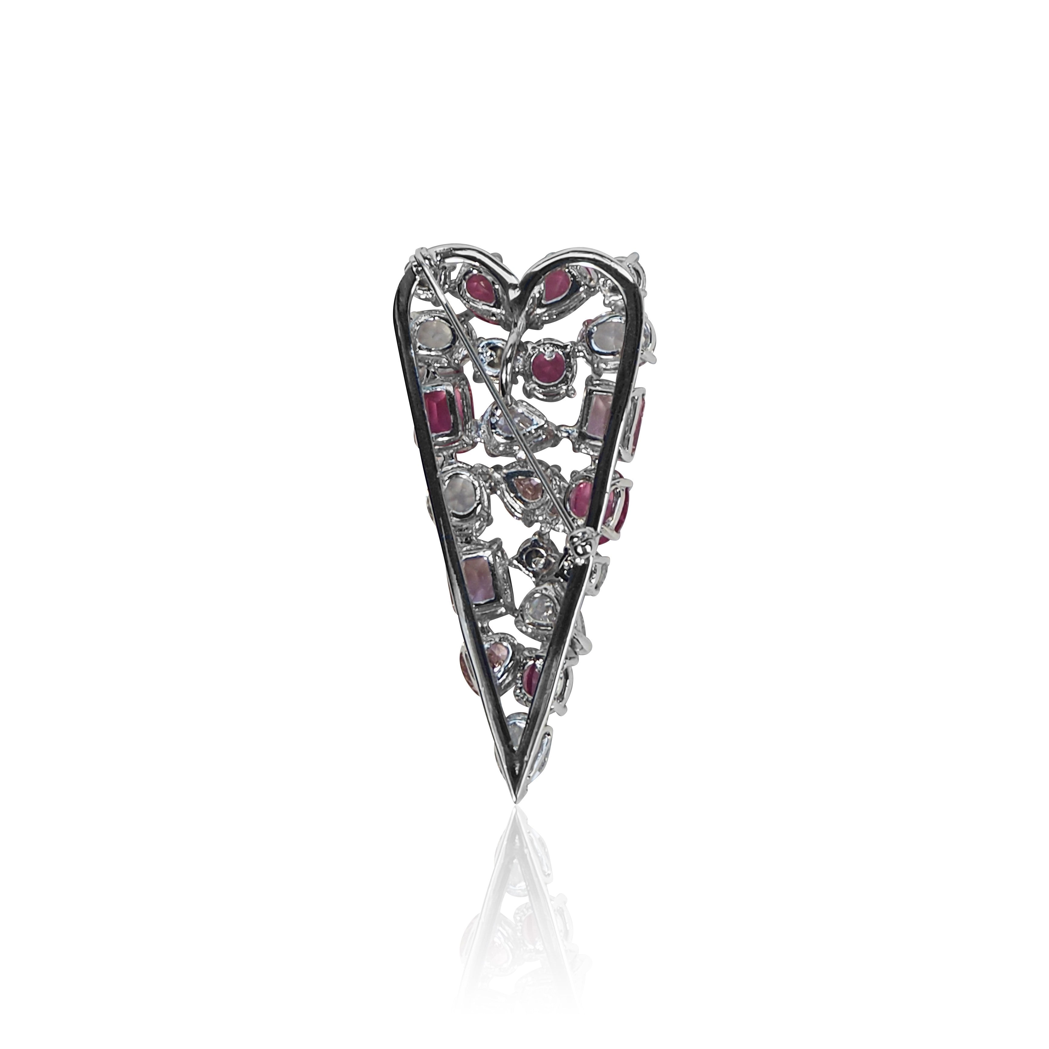 Broche Cœur Cristal Rose Femme en argent massif bijouterie art'emi fine jewelry