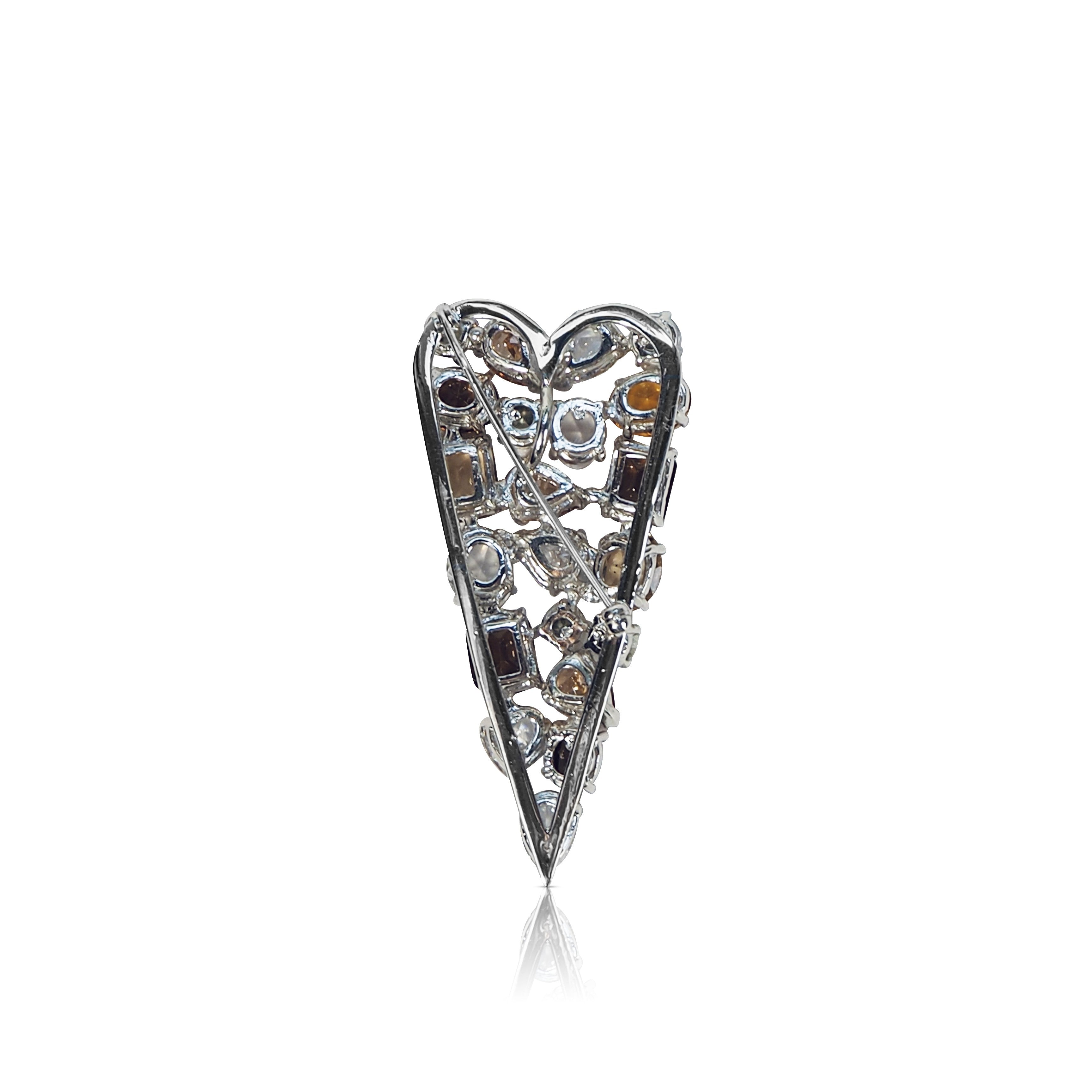 Broche argent massif Cœur Cristal Orange Femme bijouterie art'emi