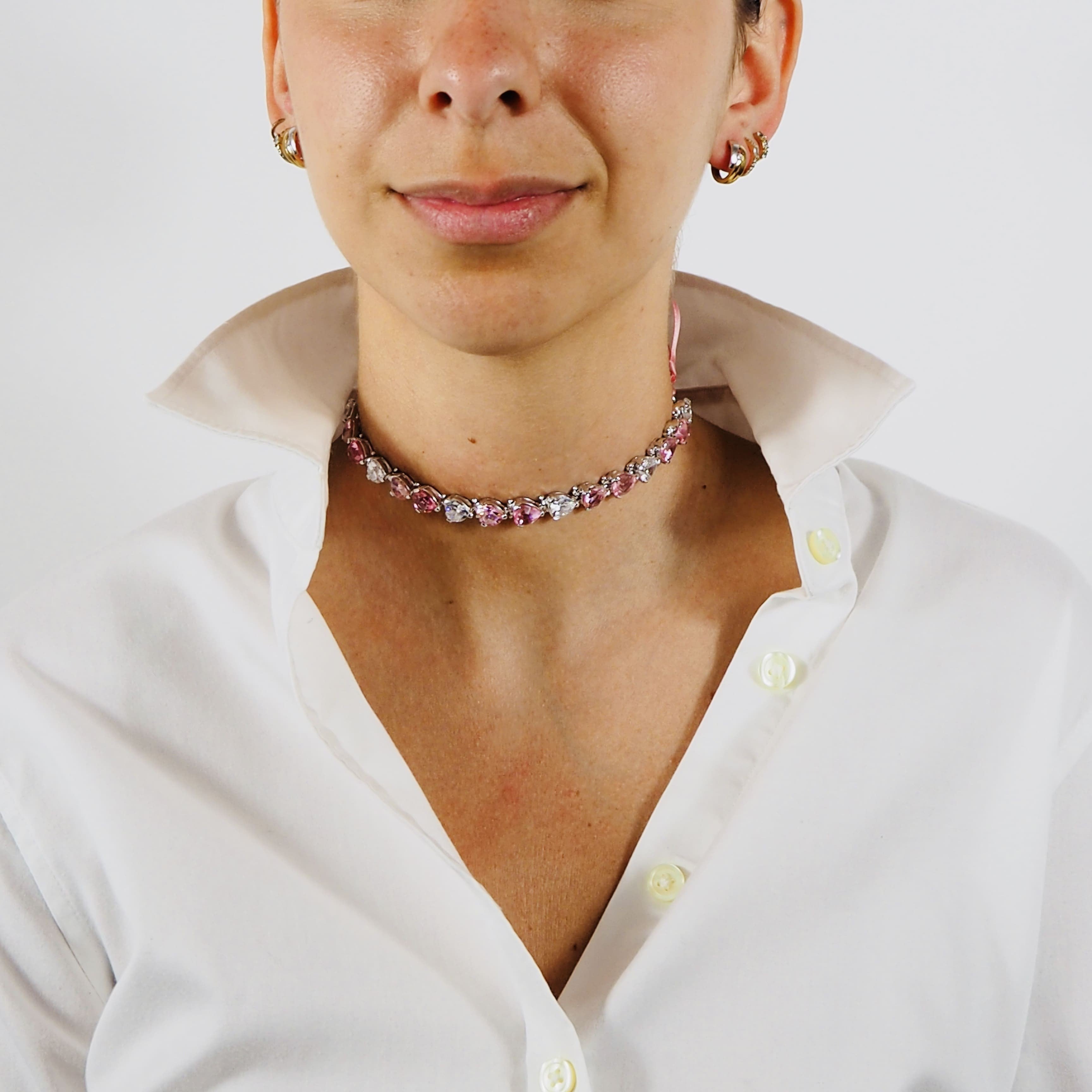 Collier choker Swarovski cristal rose femme bijouterie ixelles