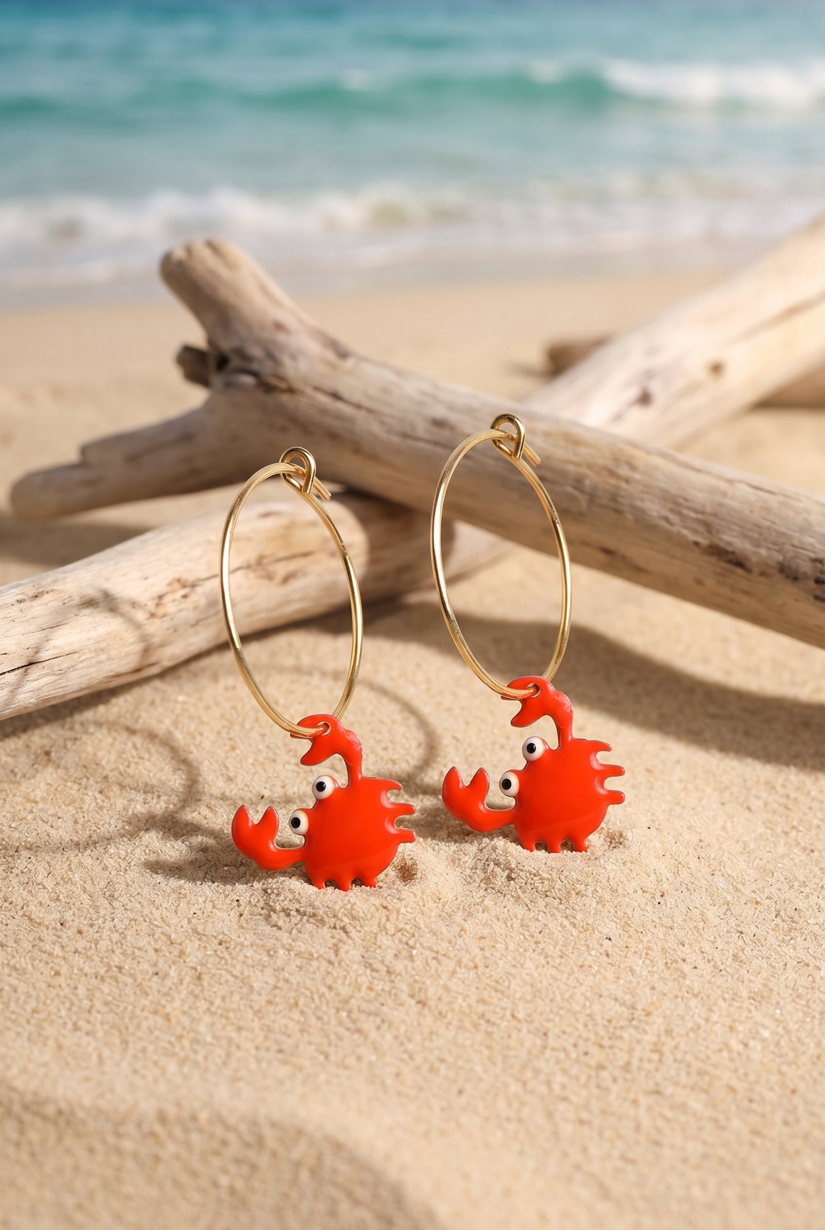 Boucles d'oreilles crabe émail orange vermeil jaune 18kt femme