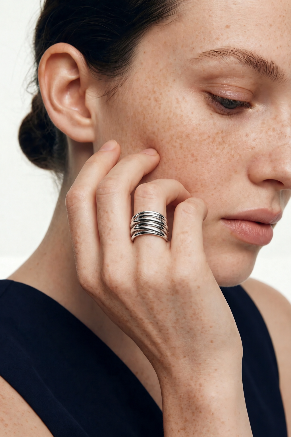 Bague large femme anneaux entrelacés argent massif