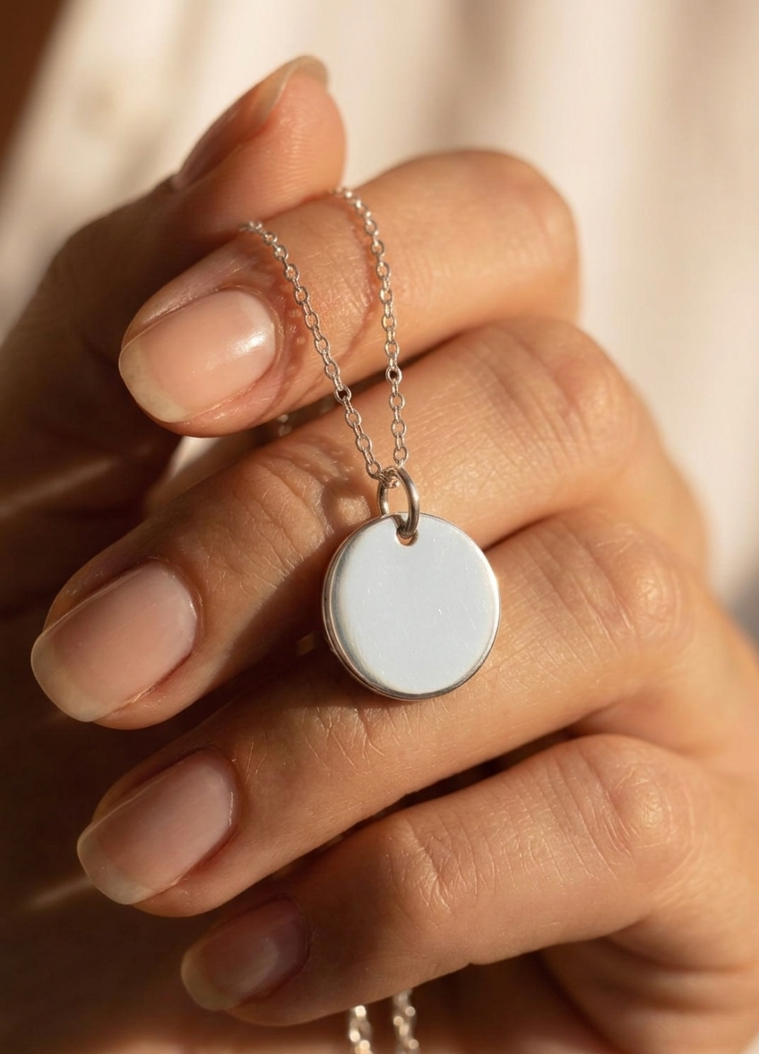 Collier médaille ronde argent gravure femme 15 mm