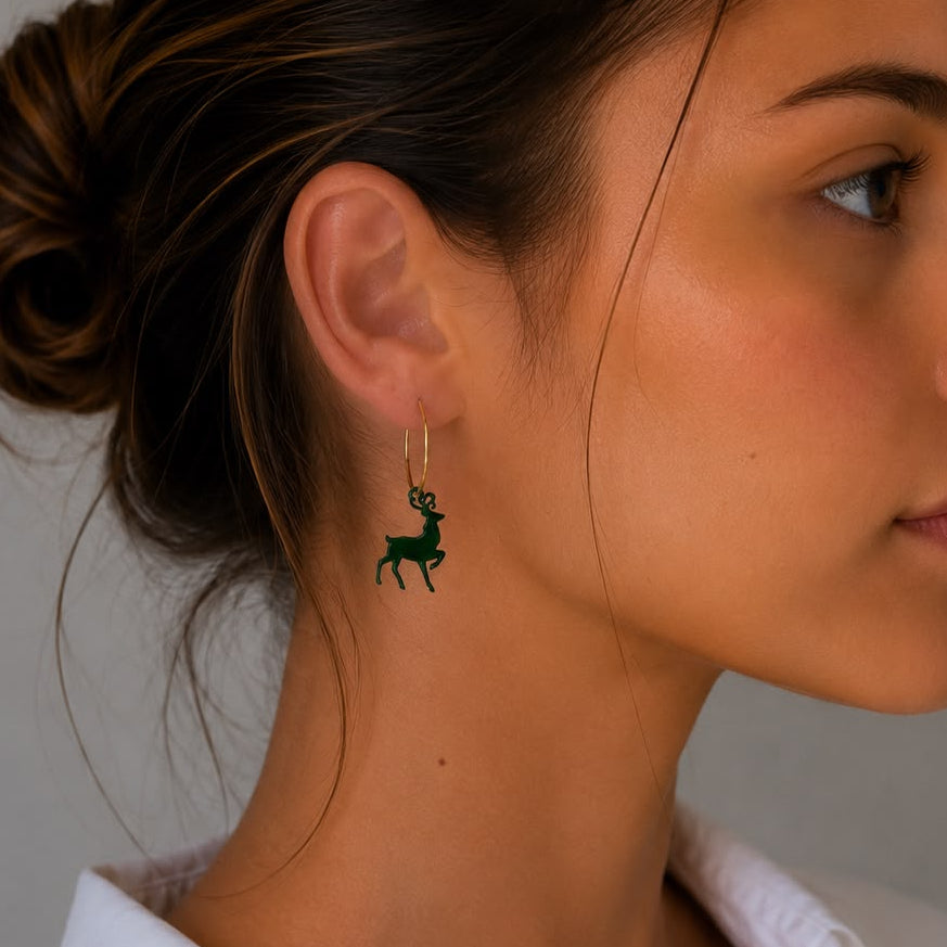 Women's Solid Silver Deer Hoop Earrings