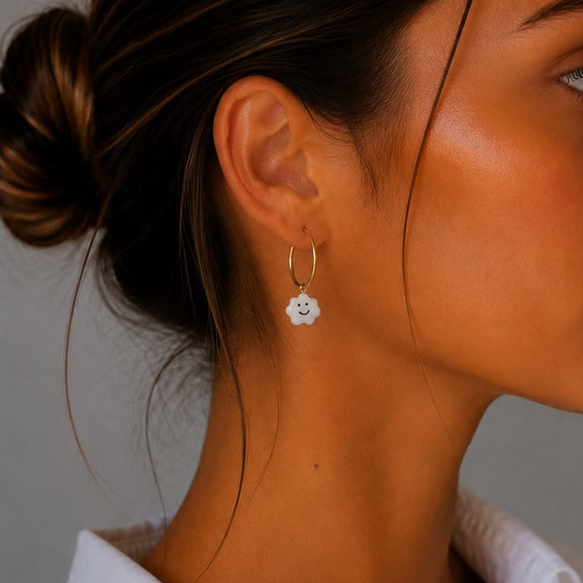 Boucles d'oreilles nuage émail blanc femme argent massif 925