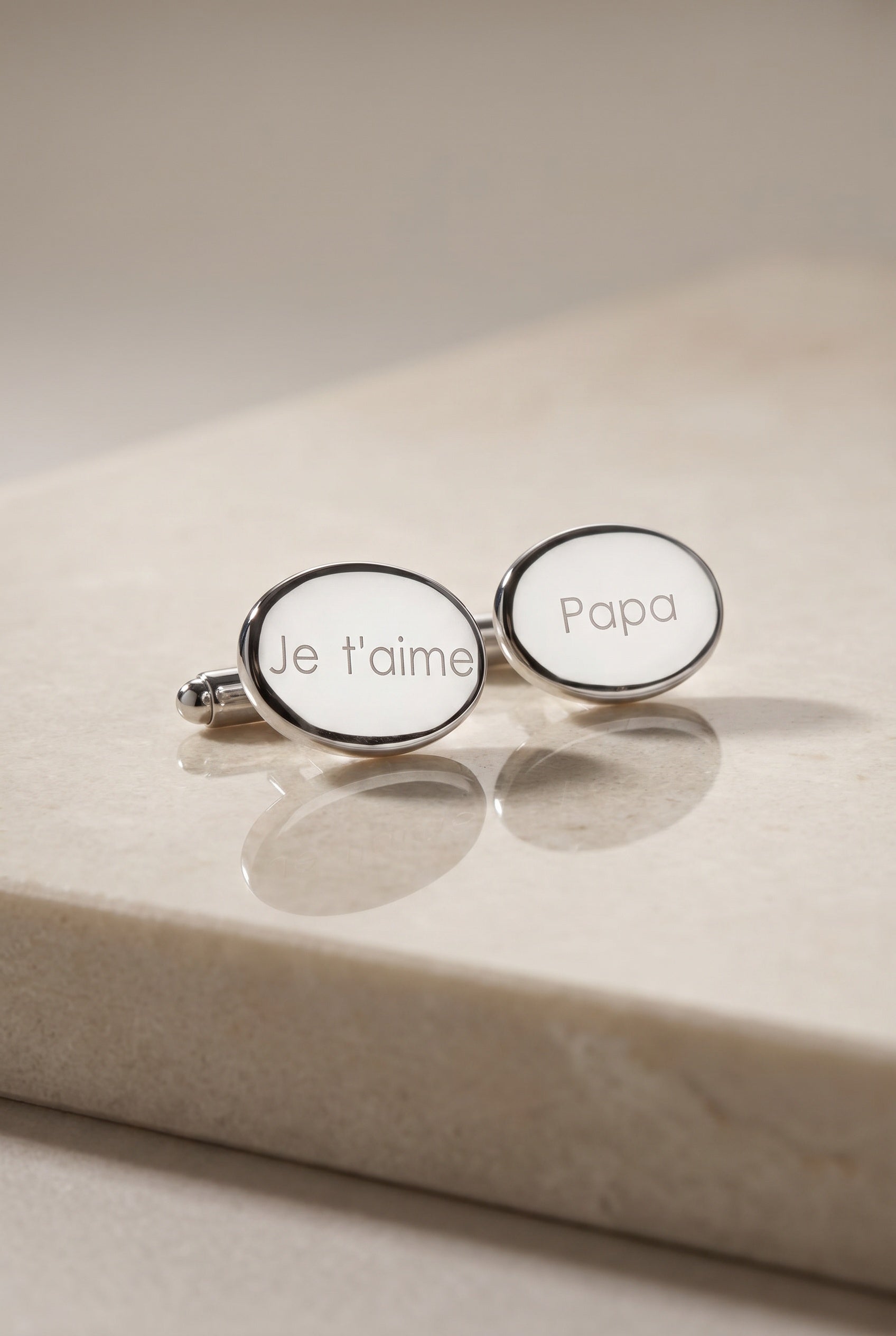 Men's Personalized Oval Silver Cufflinks