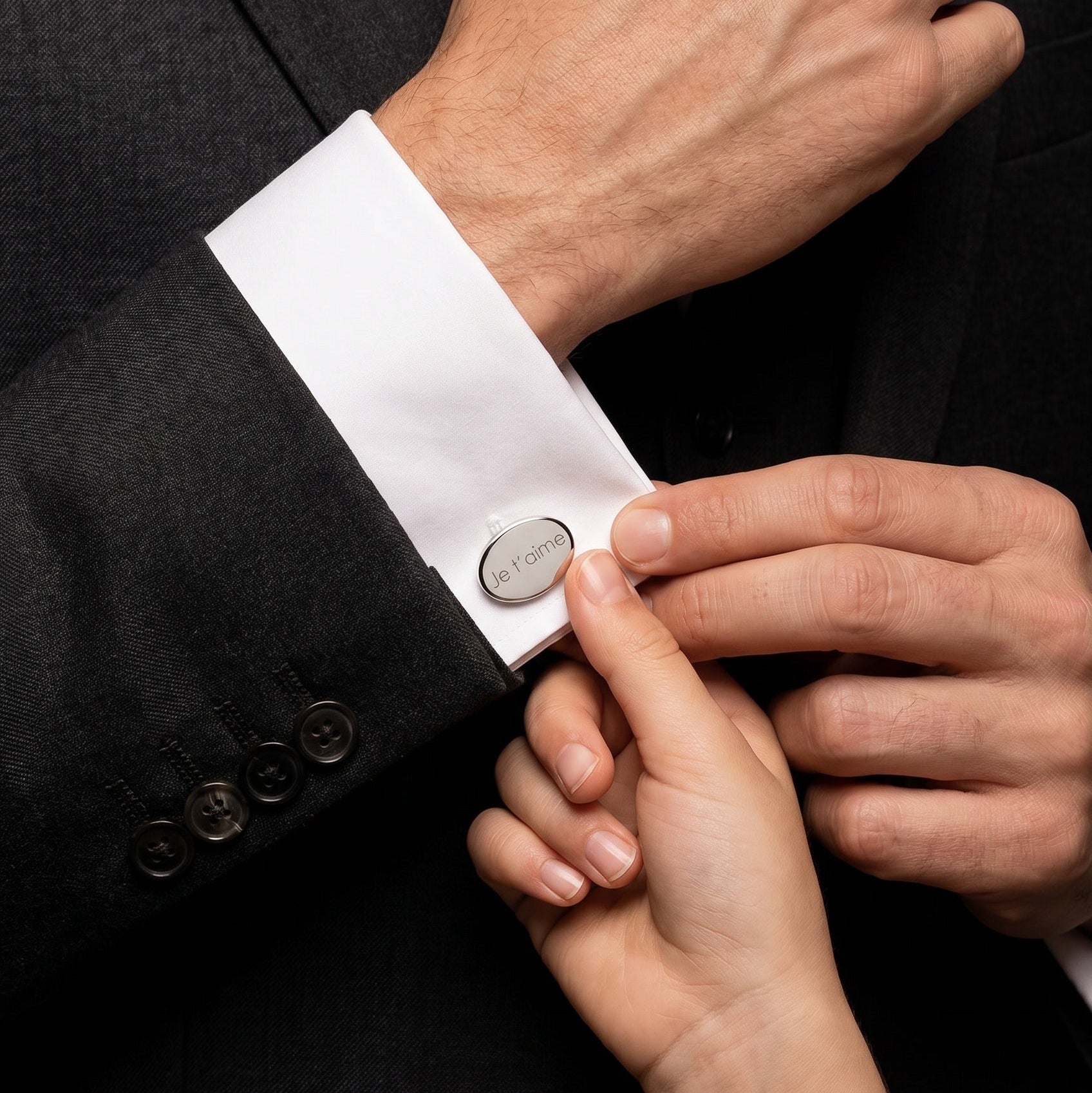 Men's Personalized Oval Silver Cufflinks