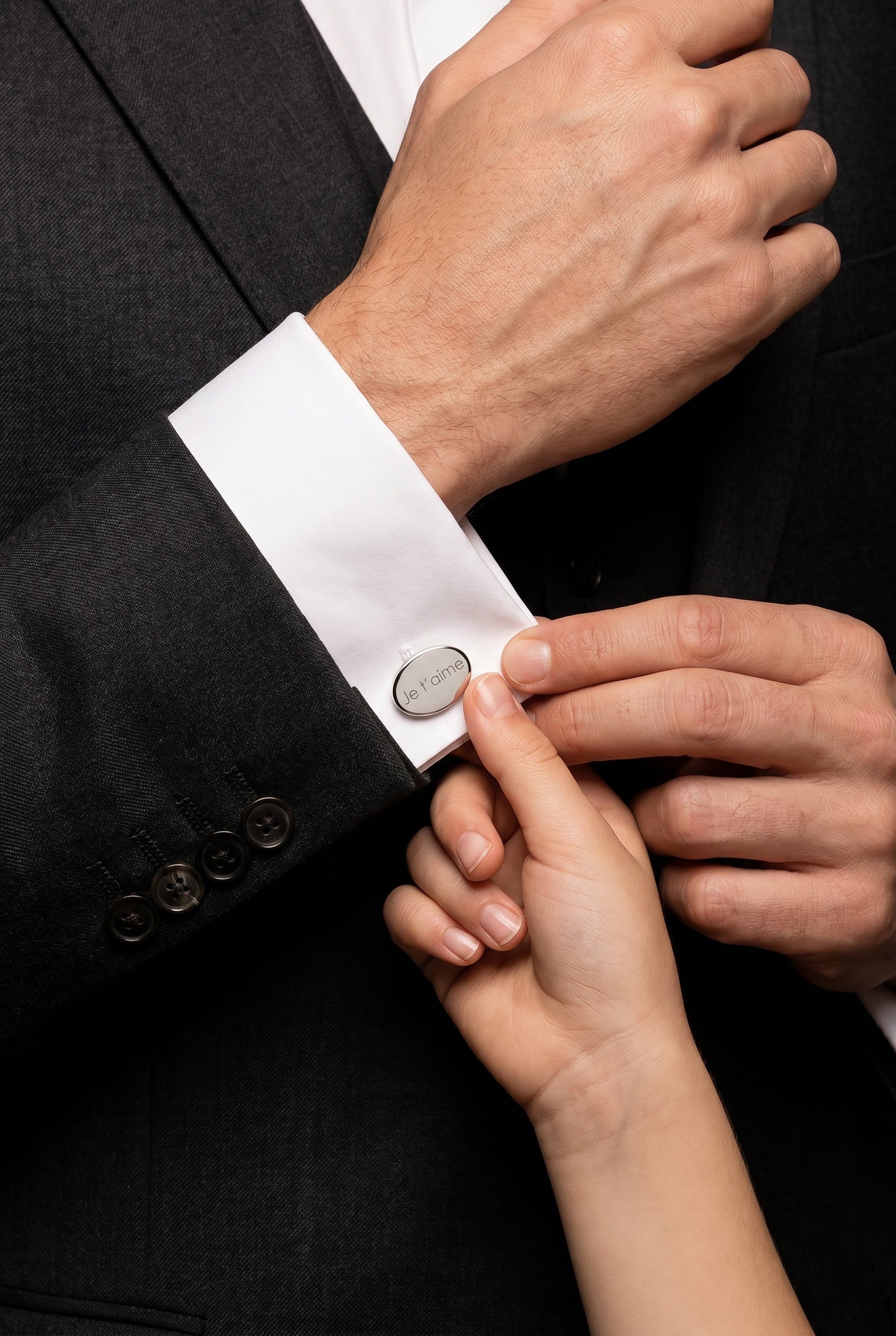 Boutons de manchette argent ovale personnalisé homme