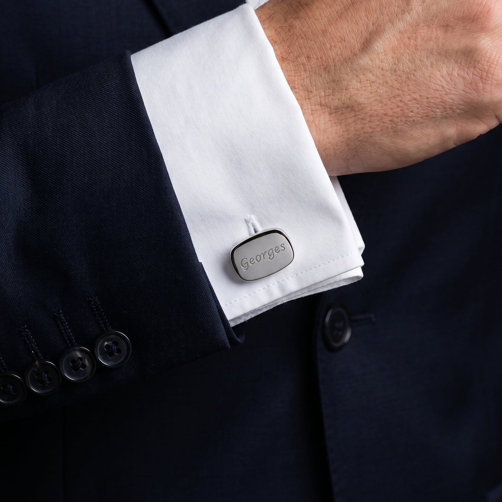 Boutons de manchette rectangle argent personnalisé homme