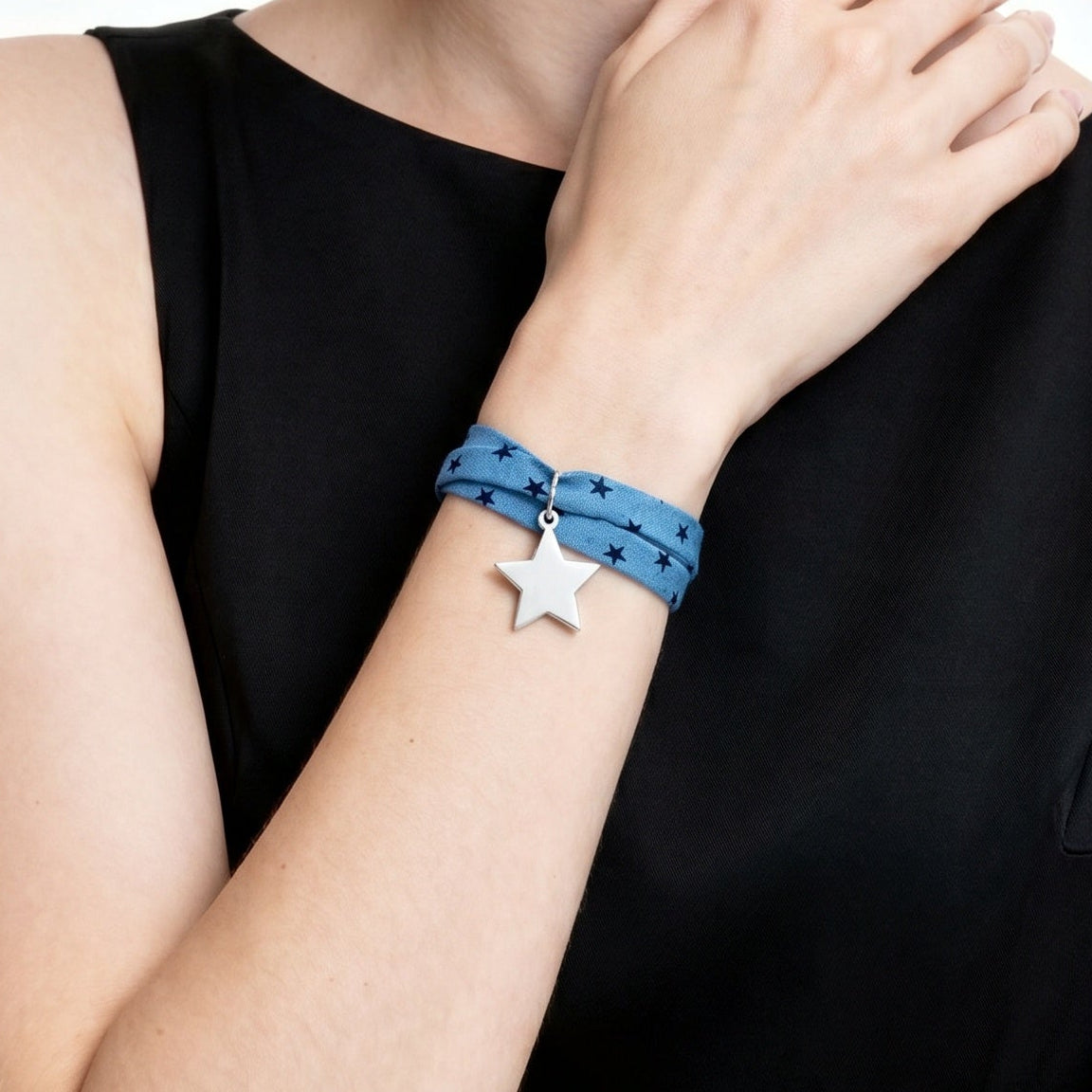 Bracelet Liberty 2 tours étoile argent personnalisé femme