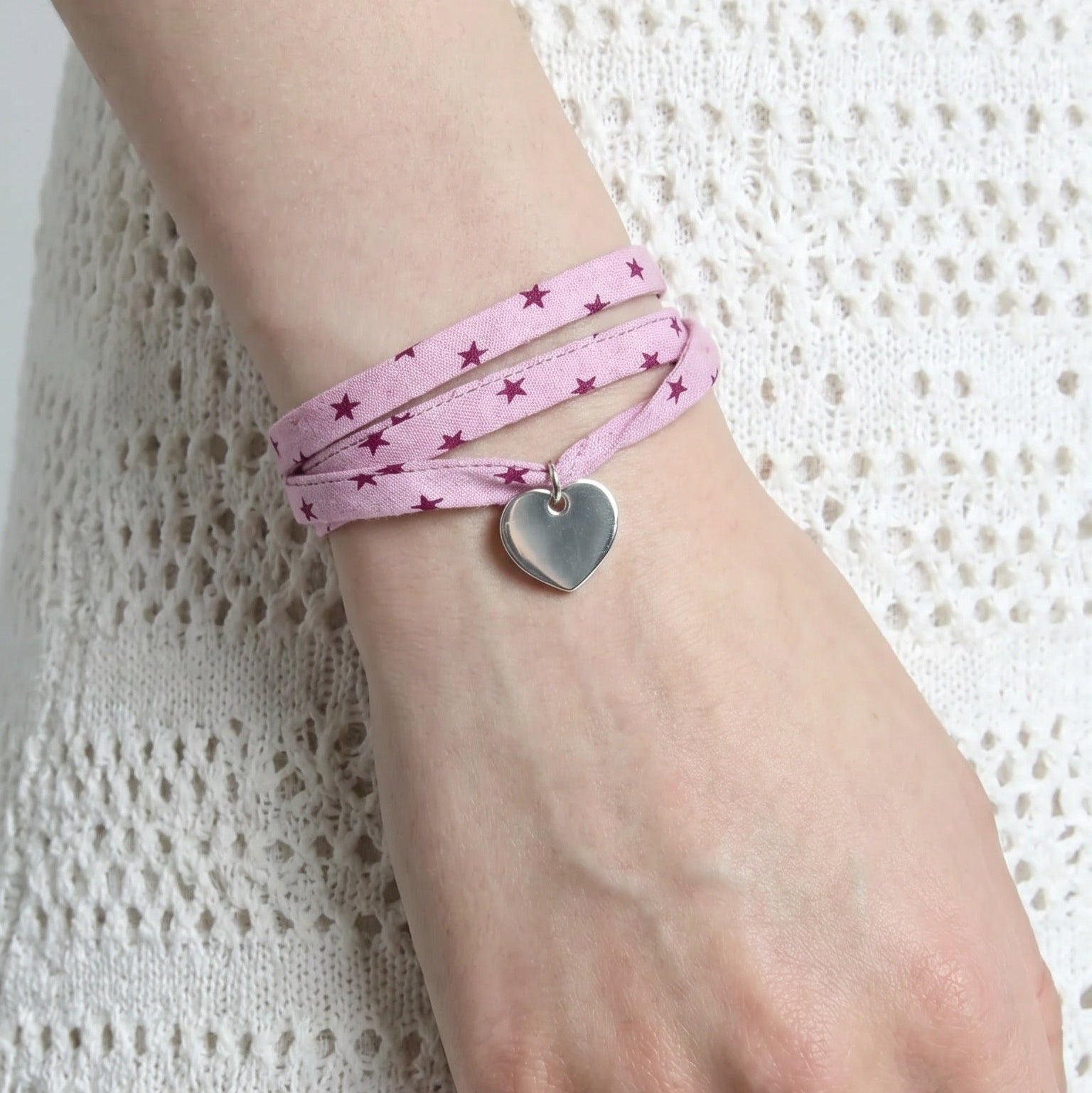 Bracelet Liberty 3 tours cœur argent personnalisé femme