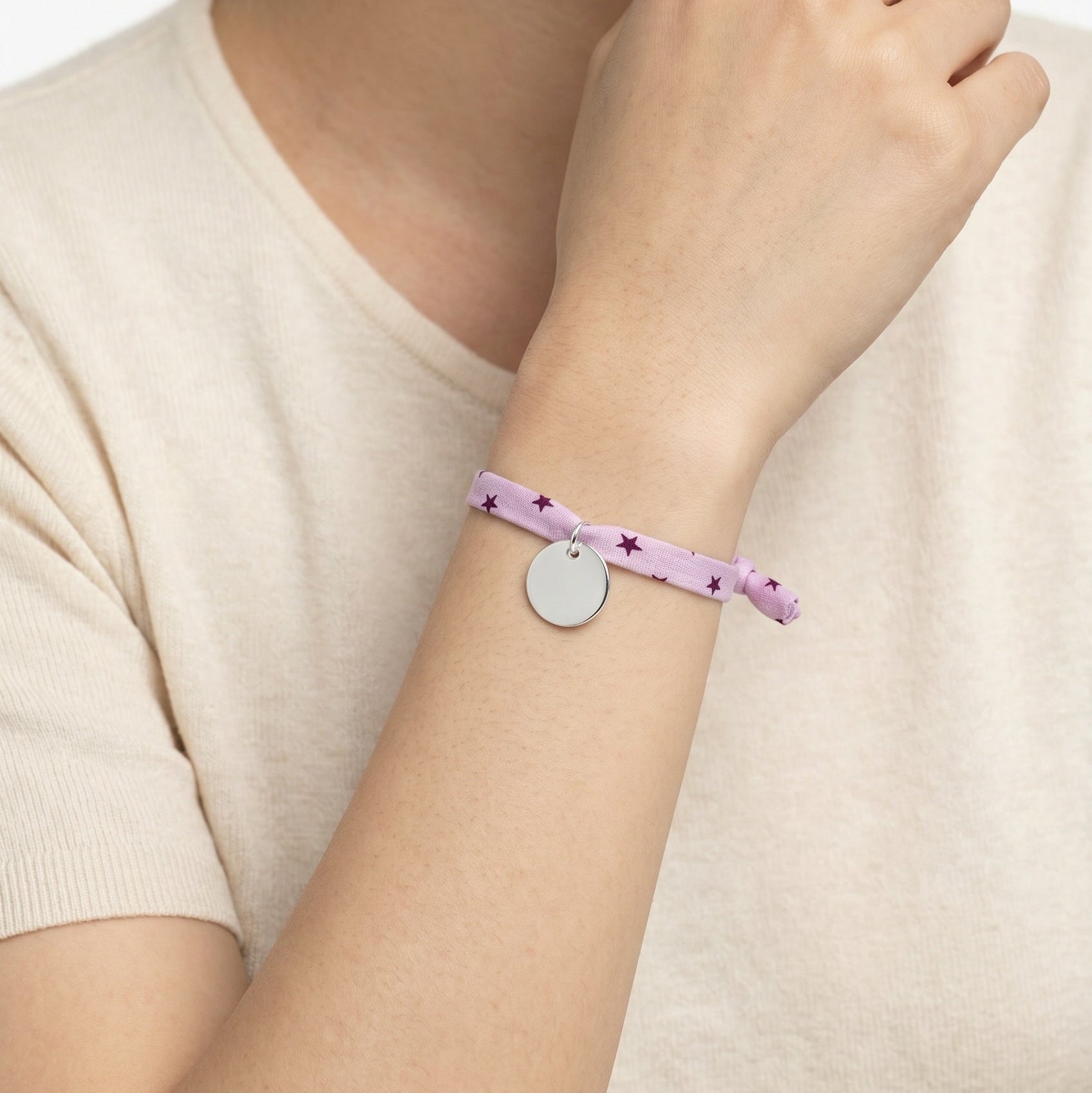 Bracelet Liberty médaille personnalisée 15 mm femme