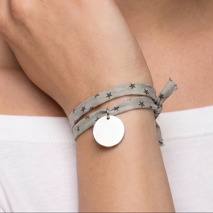 Liberty print bracelet with personalized medallion, 20mm, 2 wraps, women's
