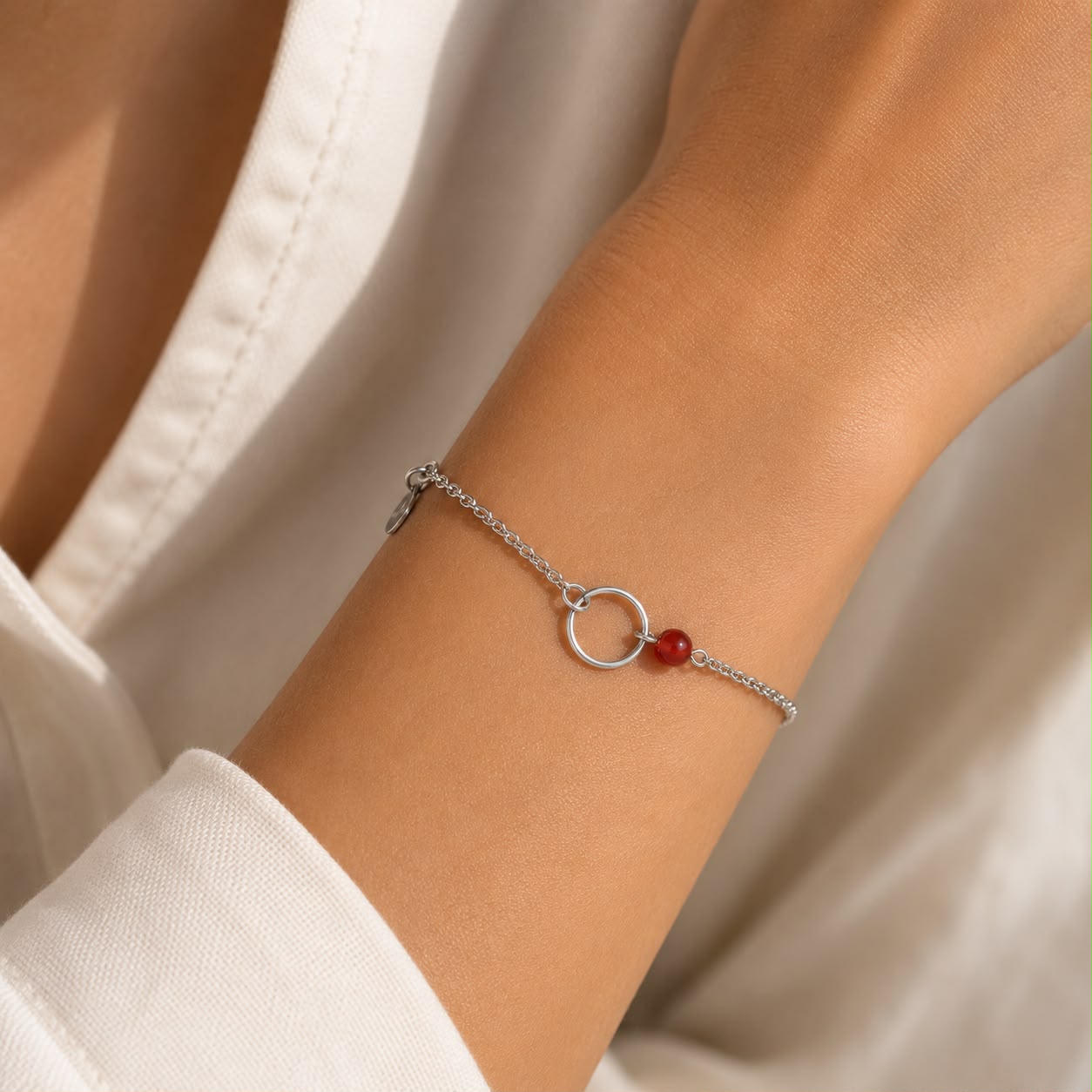 Bracelet rond argent perle corail femme