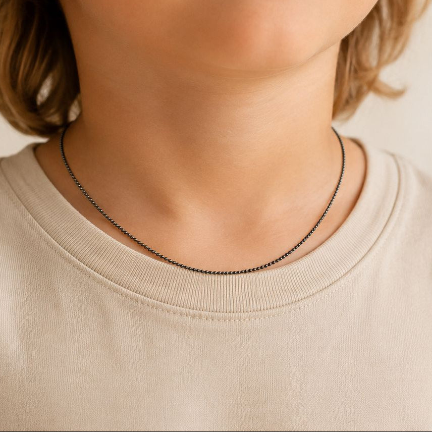 Chaine boule rhodiée noire enfant