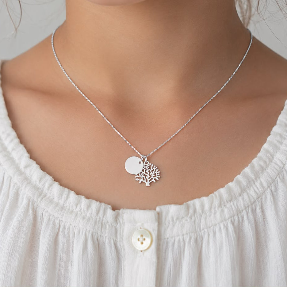 Collier médaille arbre de vie personnalisable argent 15mm enfant