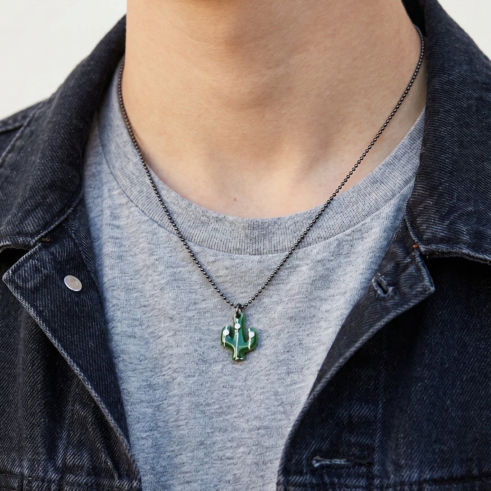 Pendentif adolescent cactus émail vert argent massif 925