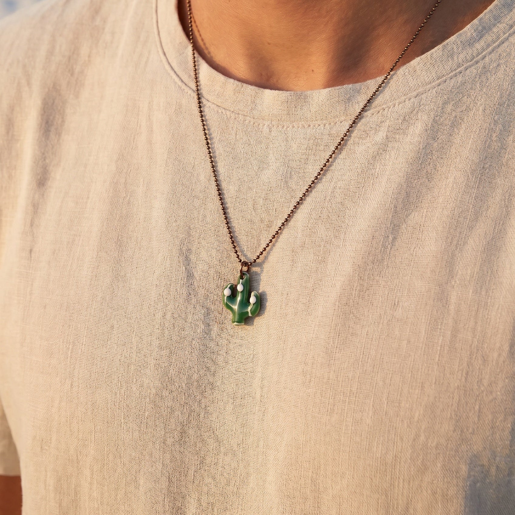 Men's Green Enamel Cactus Pendant